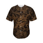 Dark Brown Western Damask Print Men's Baseball Jersey