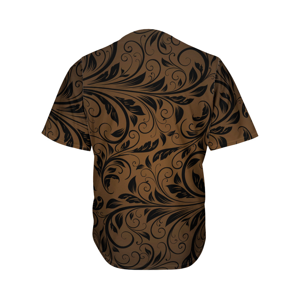 Dark Brown Western Damask Print Men's Baseball Jersey