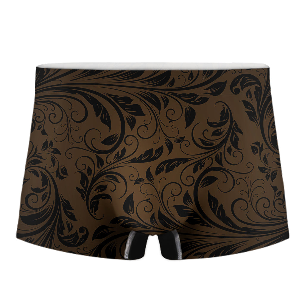 Dark Brown Western Damask Print Men's Boxer Briefs