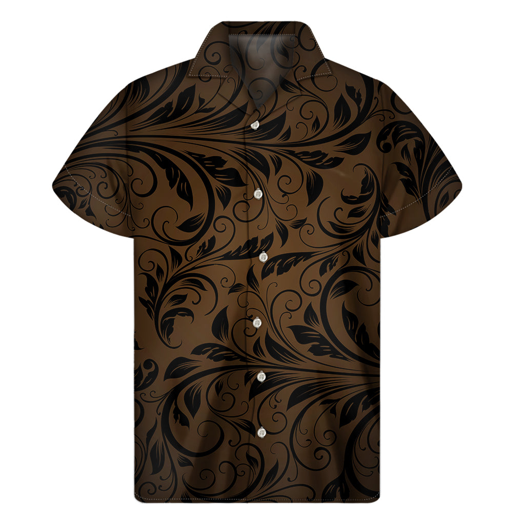 Dark Brown Western Damask Print Men's Short Sleeve Shirt
