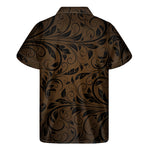 Dark Brown Western Damask Print Men's Short Sleeve Shirt