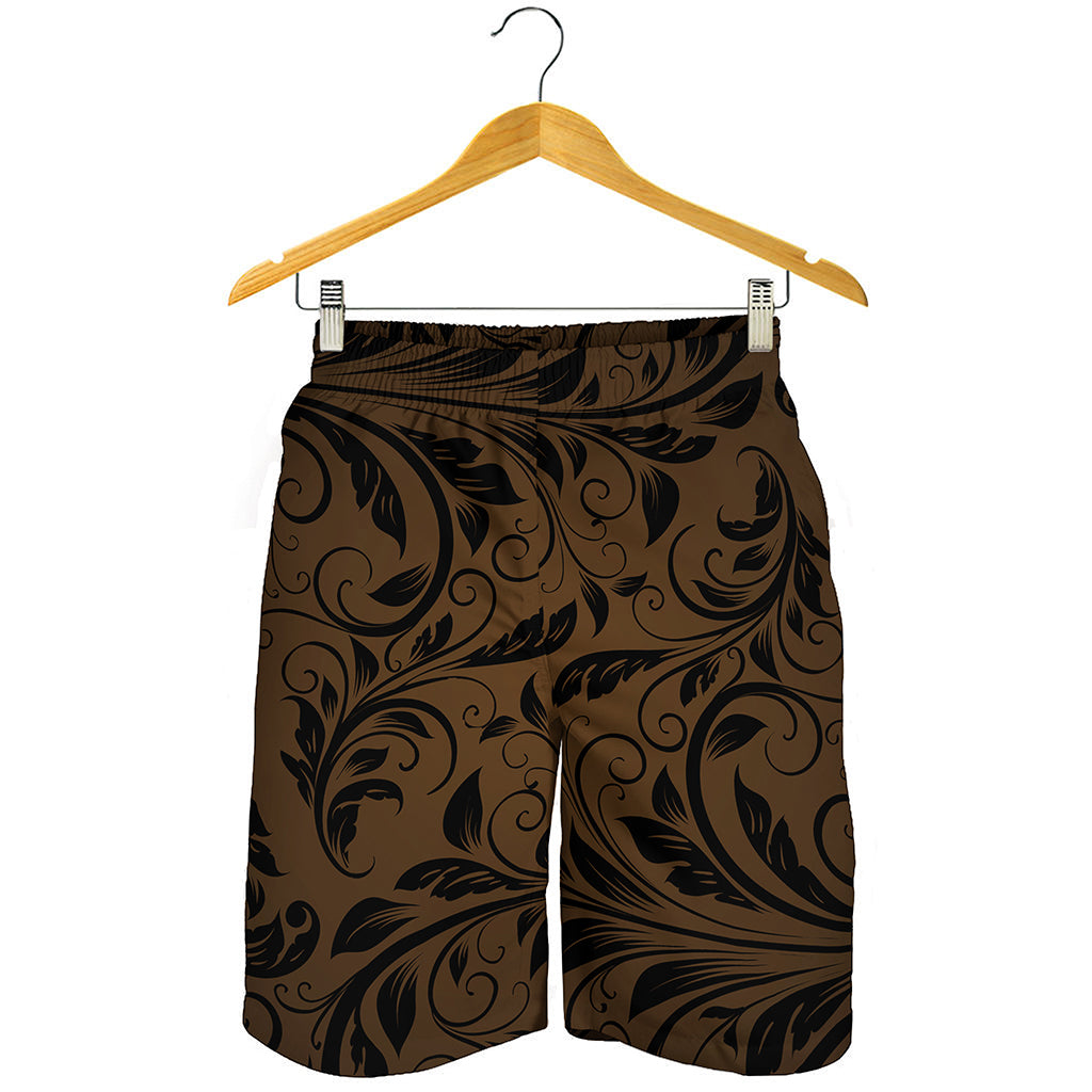 Dark Brown Western Damask Print Men's Shorts