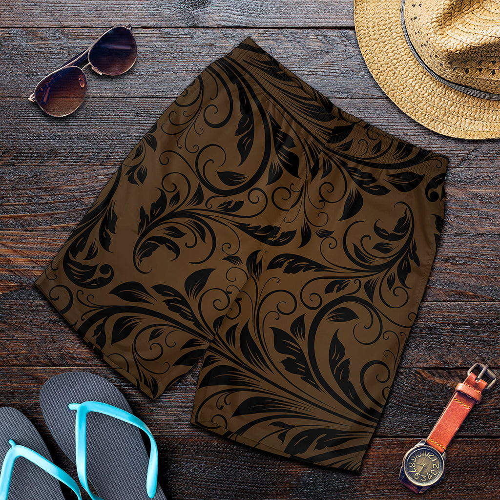 Dark Brown Western Damask Print Men's Shorts