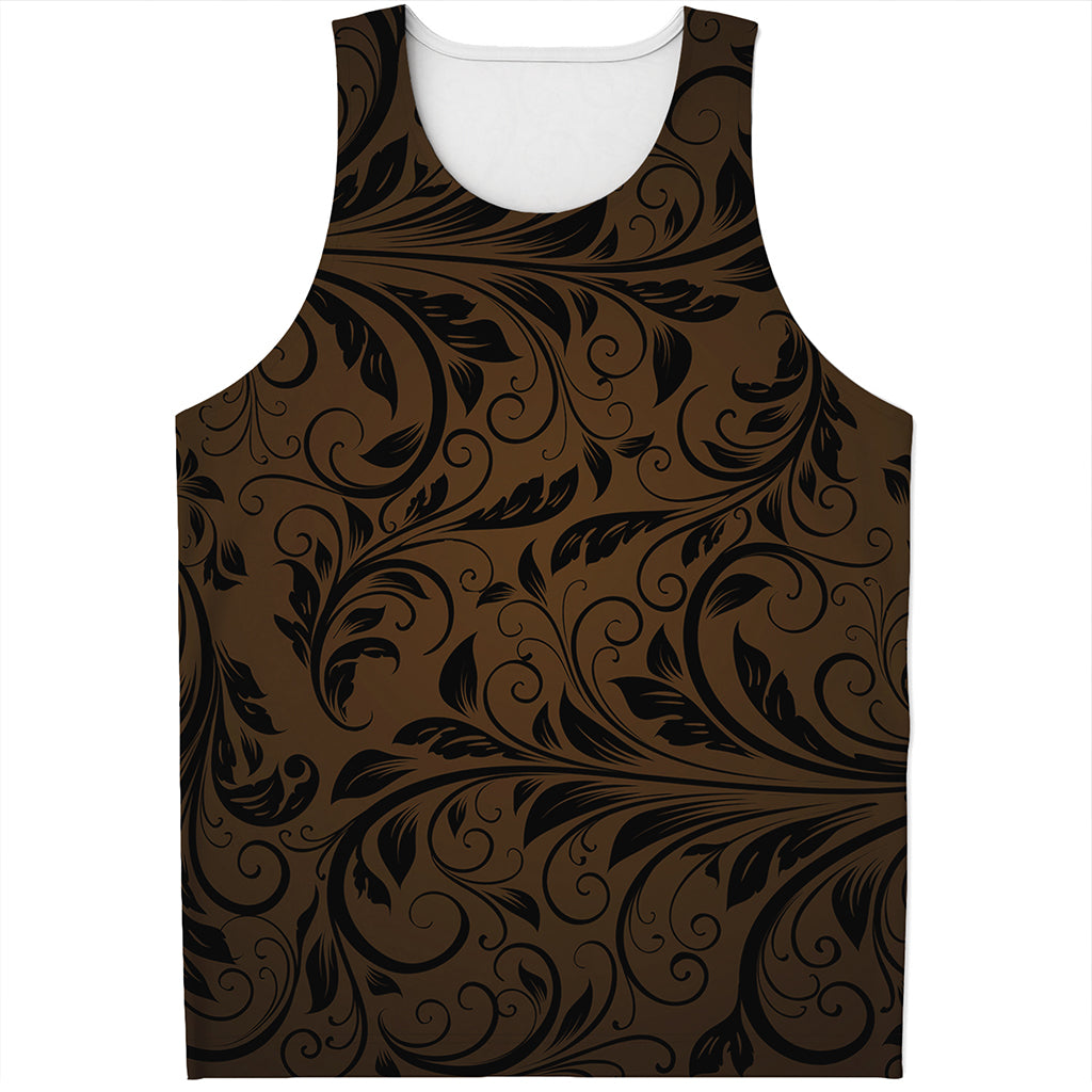 Dark Brown Western Damask Print Men's Tank Top