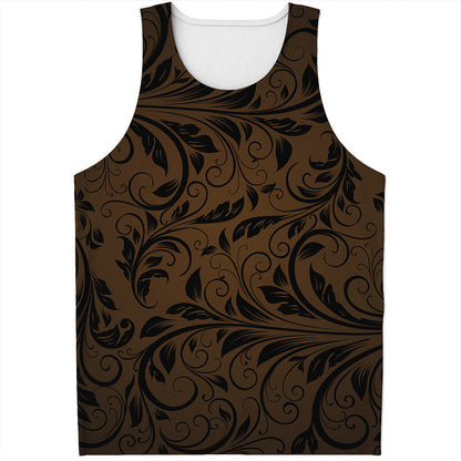 Dark Brown Western Damask Print Men's Tank Top
