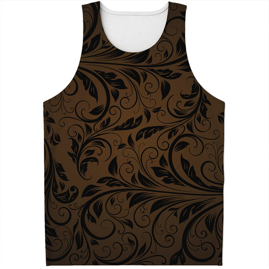 Dark Brown Western Damask Print Men's Tank Top