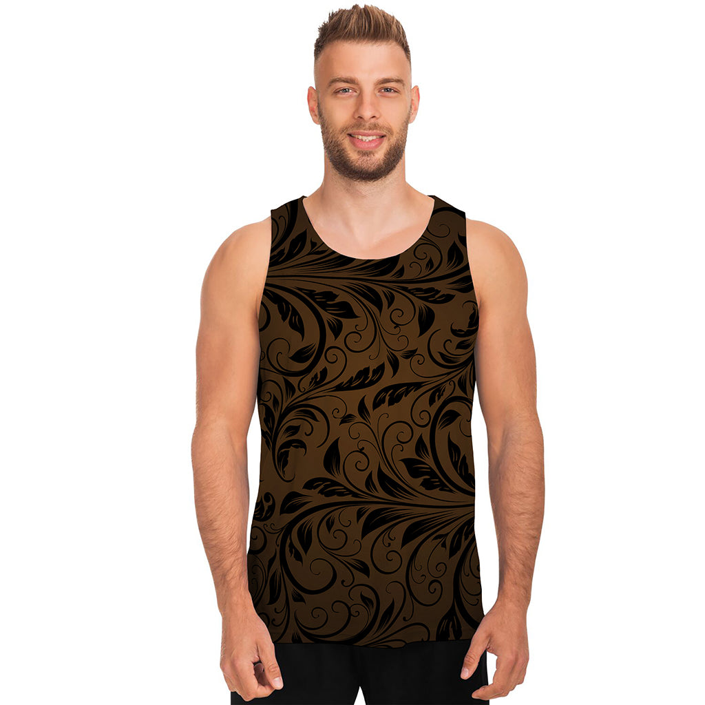 Dark Brown Western Damask Print Men's Tank Top