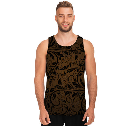 Dark Brown Western Damask Print Men's Tank Top