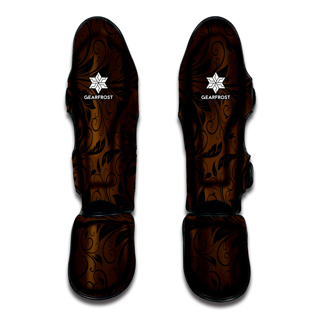 Dark Brown Western Damask Print Muay Thai Shin Guard