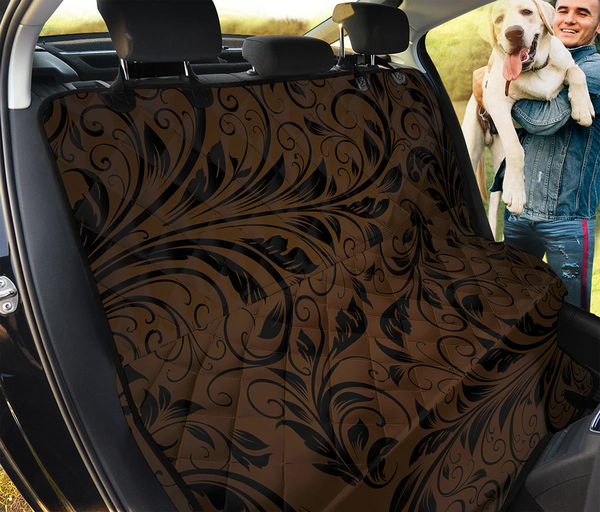 Dark Brown Western Damask Print Pet Car Back Seat Cover