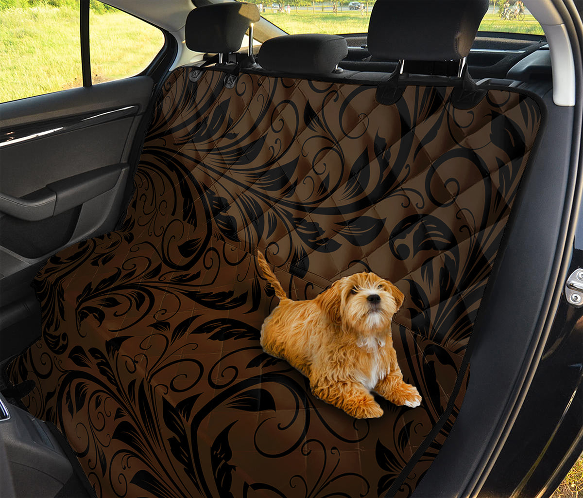 Dark Brown Western Damask Print Pet Car Back Seat Cover