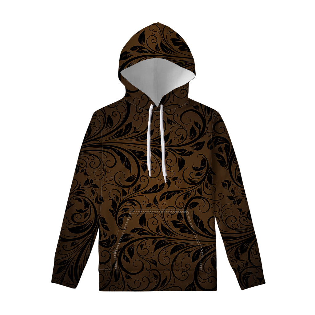 Dark Brown Western Damask Print Pullover Hoodie