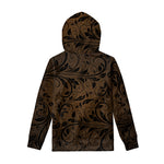 Dark Brown Western Damask Print Pullover Hoodie