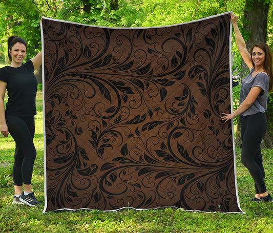 Dark Brown Western Damask Print Quilt
