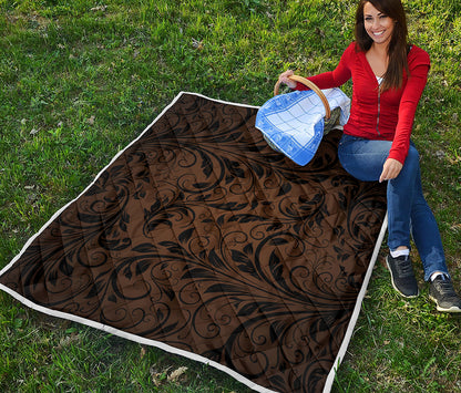 Dark Brown Western Damask Print Quilt
