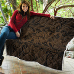 Dark Brown Western Damask Print Quilt