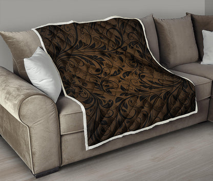 Dark Brown Western Damask Print Quilt