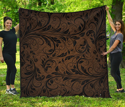 Dark Brown Western Damask Print Quilt