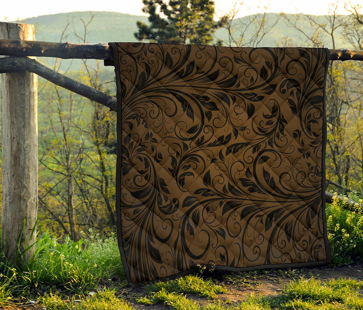Dark Brown Western Damask Print Quilt