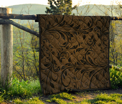 Dark Brown Western Damask Print Quilt