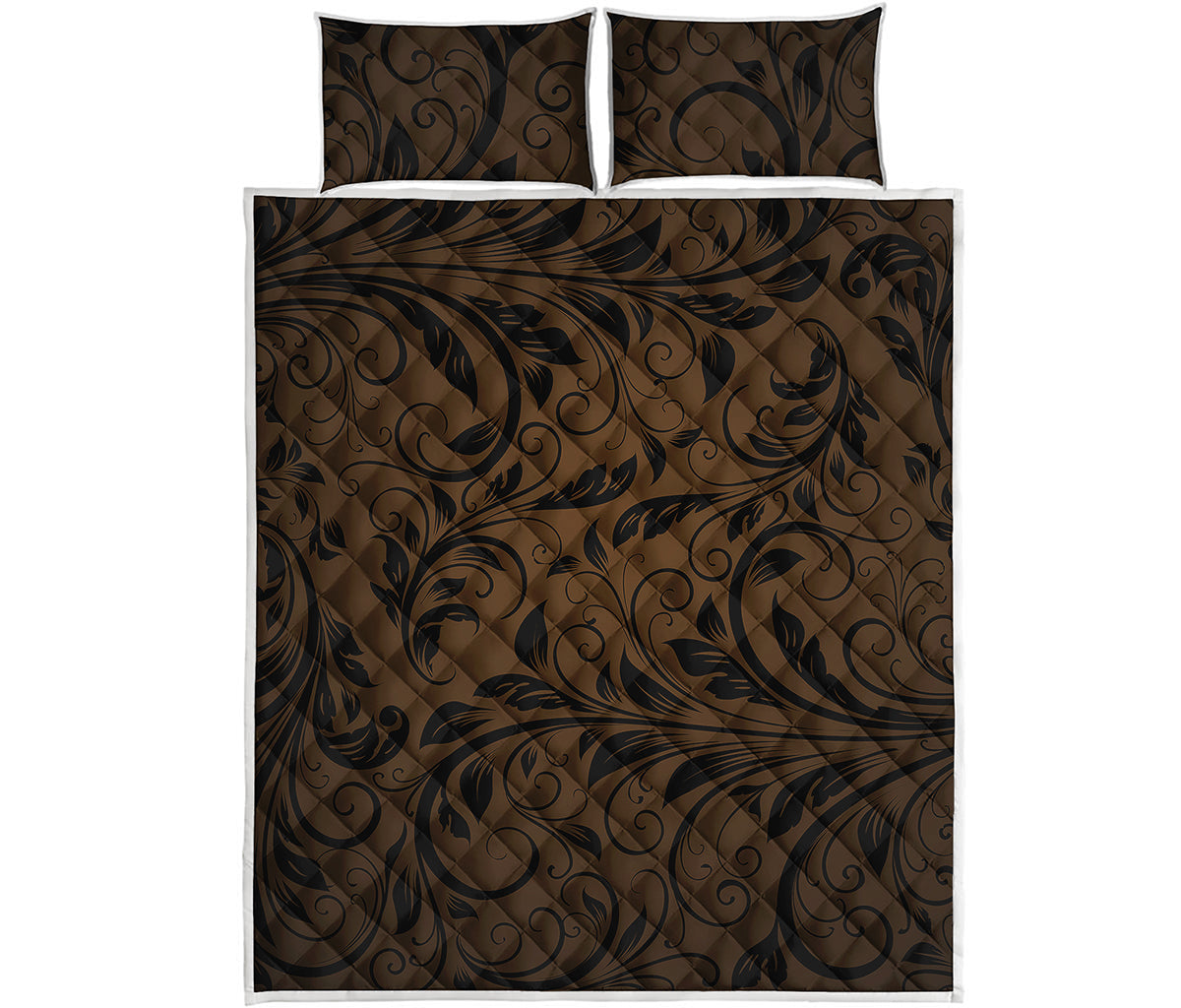 Dark Brown Western Damask Print Quilt Bed Set