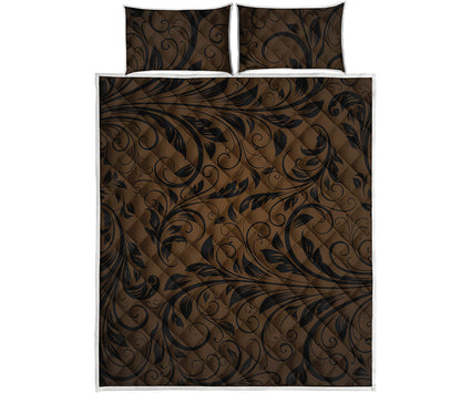 Dark Brown Western Damask Print Quilt Bed Set
