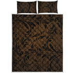 Dark Brown Western Damask Print Quilt Bed Set