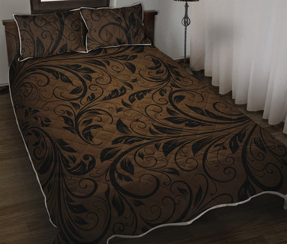 Dark Brown Western Damask Print Quilt Bed Set