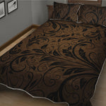 Dark Brown Western Damask Print Quilt Bed Set