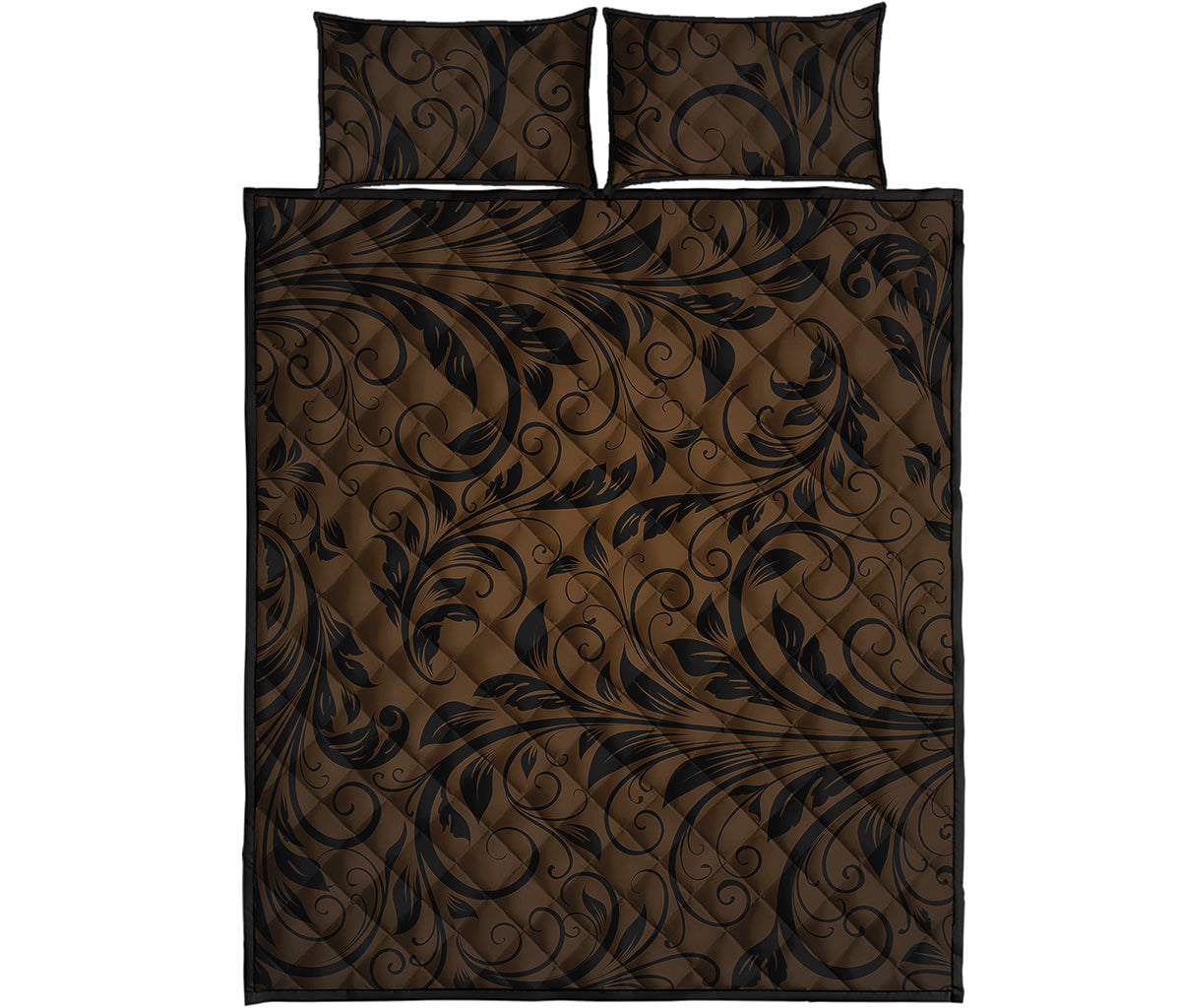 Dark Brown Western Damask Print Quilt Bed Set