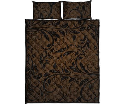 Dark Brown Western Damask Print Quilt Bed Set