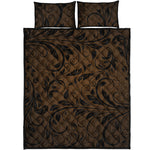 Dark Brown Western Damask Print Quilt Bed Set