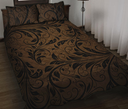 Dark Brown Western Damask Print Quilt Bed Set