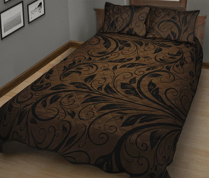 Dark Brown Western Damask Print Quilt Bed Set