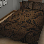 Dark Brown Western Damask Print Quilt Bed Set