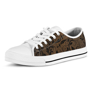 Dark Brown Western Damask Print White Low Top Shoes