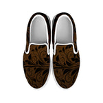 Dark Brown Western Damask Print White Slip On Shoes