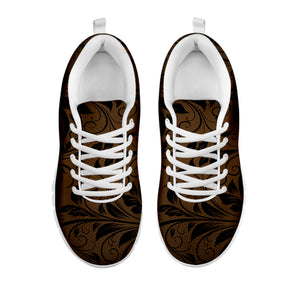 Dark Brown Western Damask Print White Sneakers