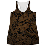 Dark Brown Western Damask Print Women's Racerback Tank Top