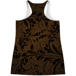 Dark Brown Western Damask Print Women's Racerback Tank Top