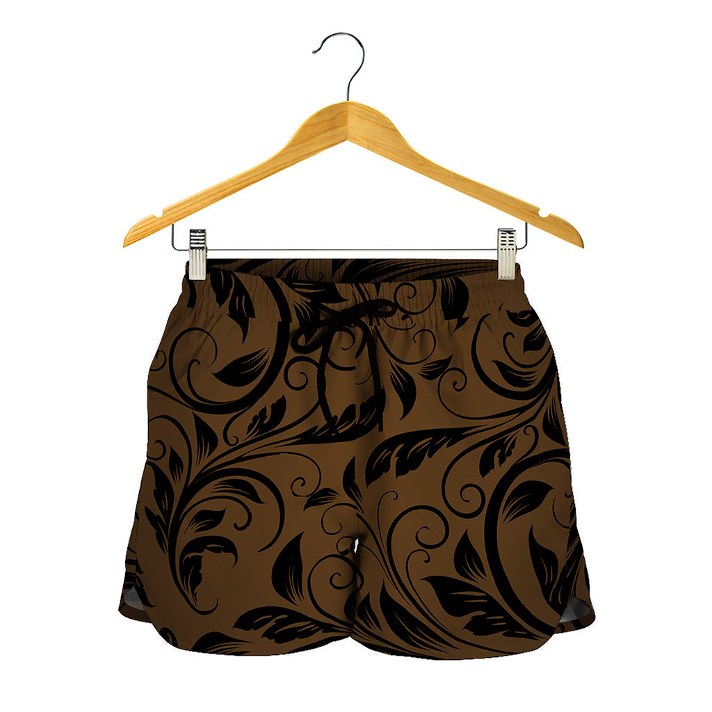 Dark Brown Western Damask Print Women's Shorts