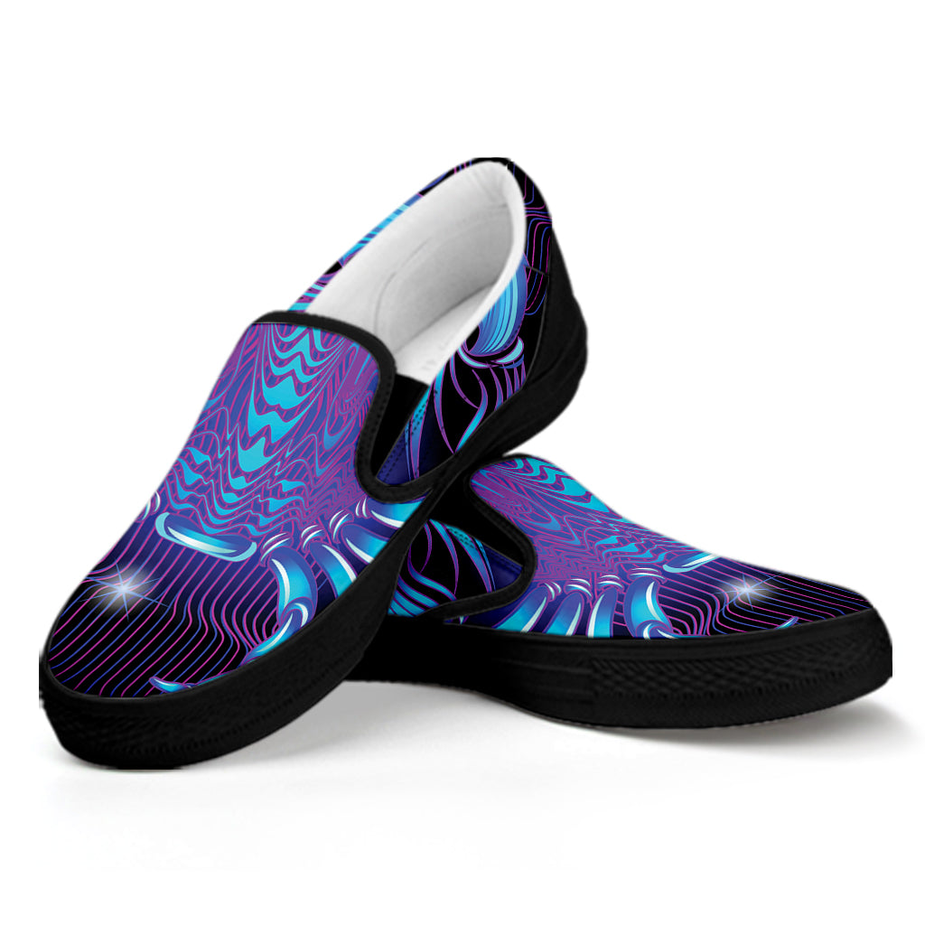 Dark Cancer Zodiac Sign Print Black Slip On Shoes