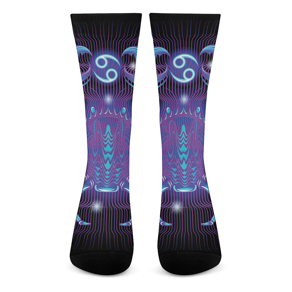 Dark Cancer Zodiac Sign Print Crew Socks
