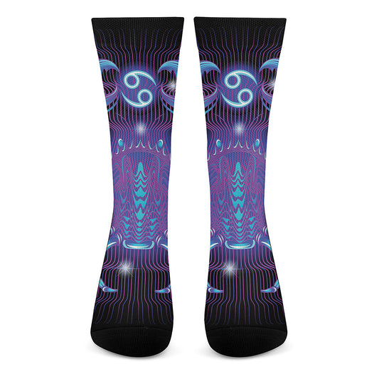 Dark Cancer Zodiac Sign Print Crew Socks