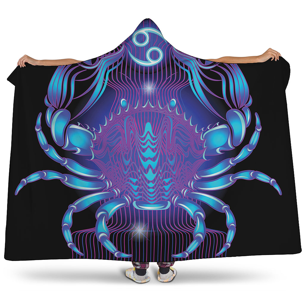Dark Cancer Zodiac Sign Print Hooded Blanket