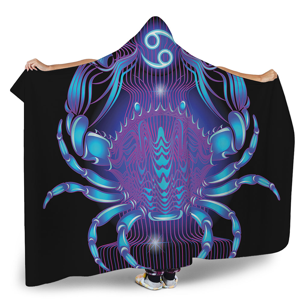 Dark Cancer Zodiac Sign Print Hooded Blanket