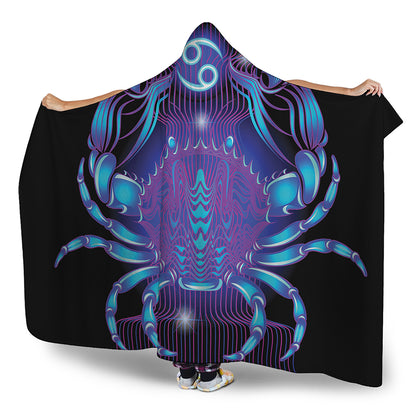 Dark Cancer Zodiac Sign Print Hooded Blanket