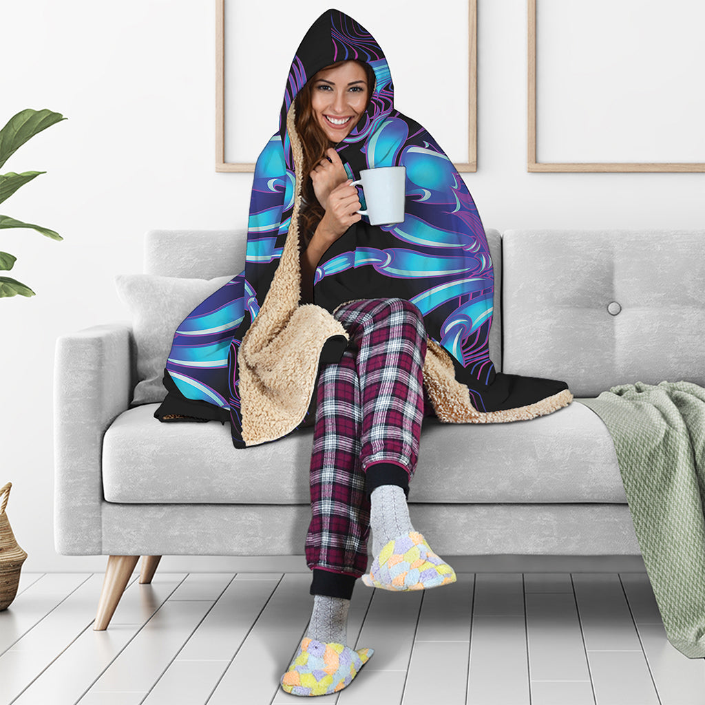Dark Cancer Zodiac Sign Print Hooded Blanket