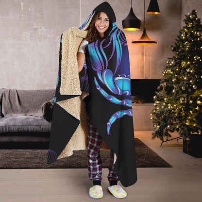 Dark Cancer Zodiac Sign Print Hooded Blanket