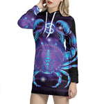 Dark Cancer Zodiac Sign Print Pullover Hoodie Dress